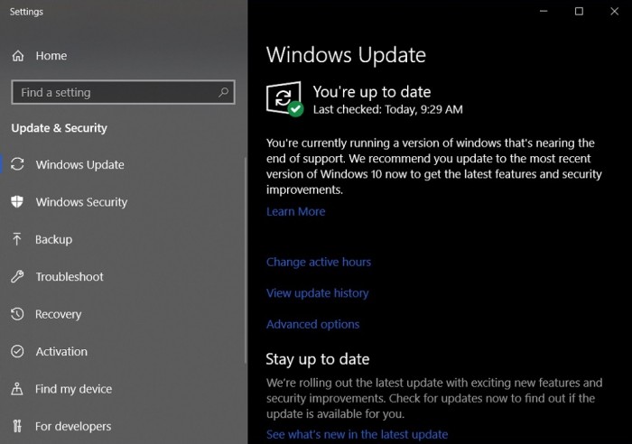 微软调整Windows Update，若当前版本即将停止支持会发出通知